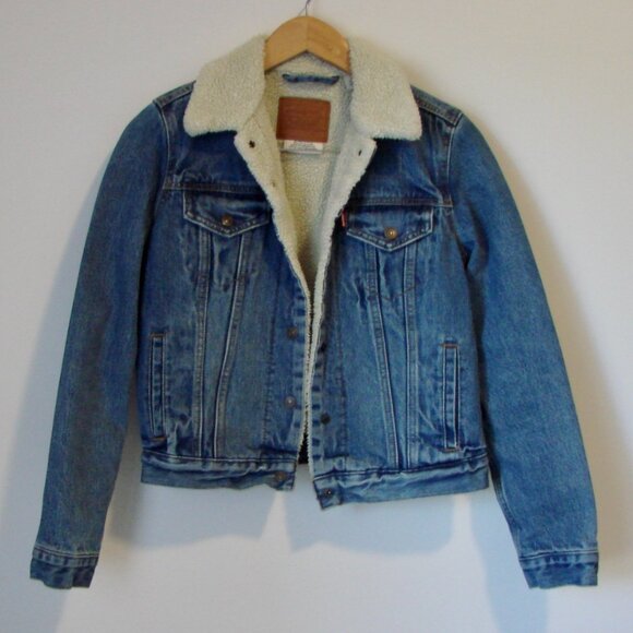 Levi's Sherpa Denim Trucker Jacket Premium Levi's Snap Buttons Size Small - Picture 5 of 16
